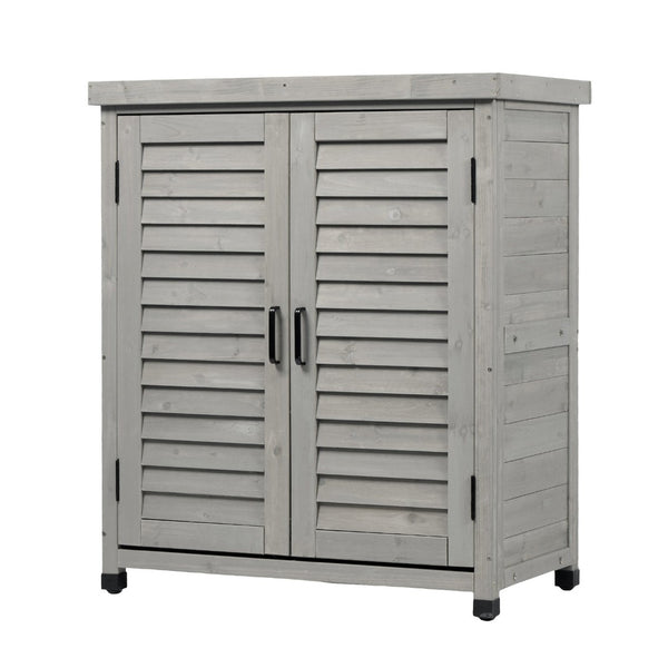 English Elm Potting Bench Solid Wood Workstation with Metal Top Louvered Cabinet Outdoor Garden Grey W2640P228394