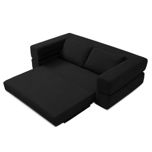 English Elm 81'' Corduroy Floor Sofa Convertible Loveseat Futon Sleeper with Foam Fill and Pillows Black W1117P459730