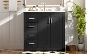 English Elm 36'' Bathroom Vanity with Ceramic Sink Combo, Solid Wood Frame, Soft-Close Drawers and Stylish Retro Groove Design Black N710P291684B