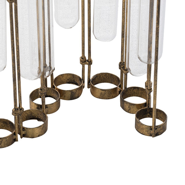 English Elm 17.7x1.8x13.8 Nine Vial Sculptural Floral Display Bronze Iron Frame Mantel Accent W2078P423054