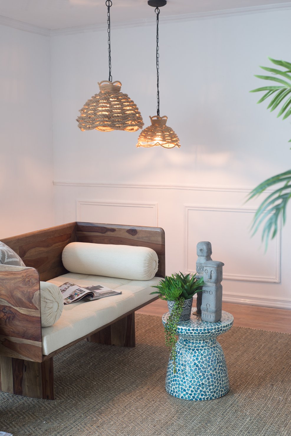 English Elm S/2 Rope Woven Chandelier Set — Hemp Rope over Iron Frame, Rustic Industrial Pendant Lighting, Pair W2078P395542