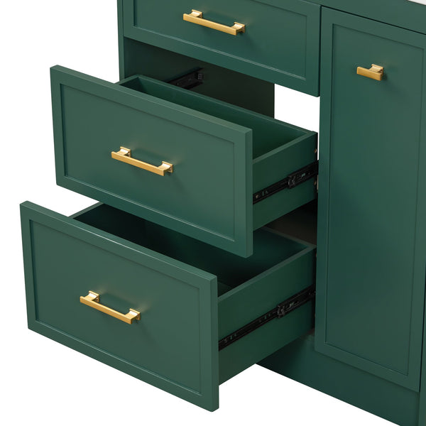 English Elm Classic 30" Forest Green Bathroom Vanity with Gold Handles, Double-Layer Drawer, Ceramic Sink Elegance N729P194978F