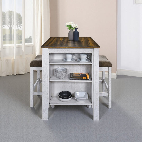 English Elm [3-Piece] Stylish Counter Height Dining Set With Built-In Storage, Cushioned Stools, Space-Saving Charm W2537P211110-GIGA