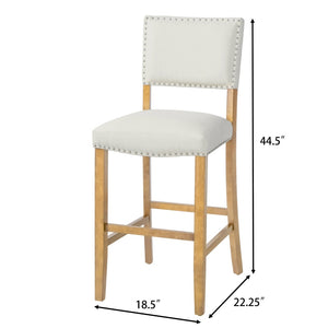 English Elm Barstools Set of 2 Nailhead Trim Beige Fabric Rubberwood Frame for Kitchen Island N780P366607N