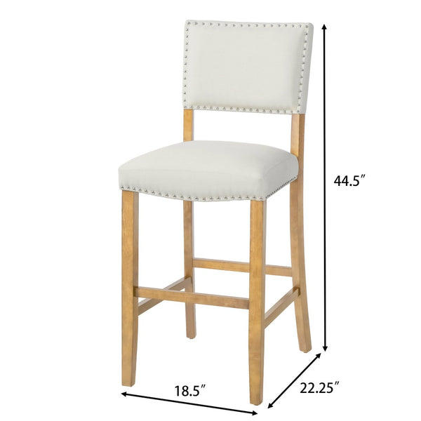 English Elm Barstools Set of 2 Nailhead Trim Beige Fabric Rubberwood Frame for Kitchen Island N780P366607N