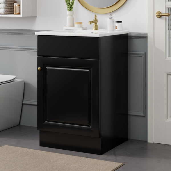 English Elm Christopher Knight Home® - 20" Bathroom Vanity with Ceramic Sink and Soft-Close Door, Gold Knob, Adjustable Shelf Storage Black N759P237946B