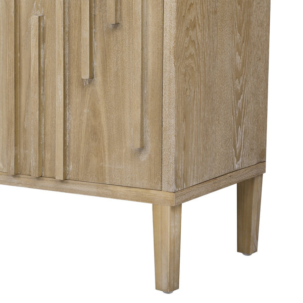 English Elm U_Style 59.8" 4-Door Sideboard with Solid Ash Veneer, Hidden Handles, Spacious Buffet Storage for Home Natural N711P290714O