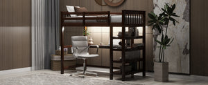 English Elm Twin Pine Loft Bed with Built-in Desk Open Shelves and Led Ambient Lighting Espresso GX000245AAP
