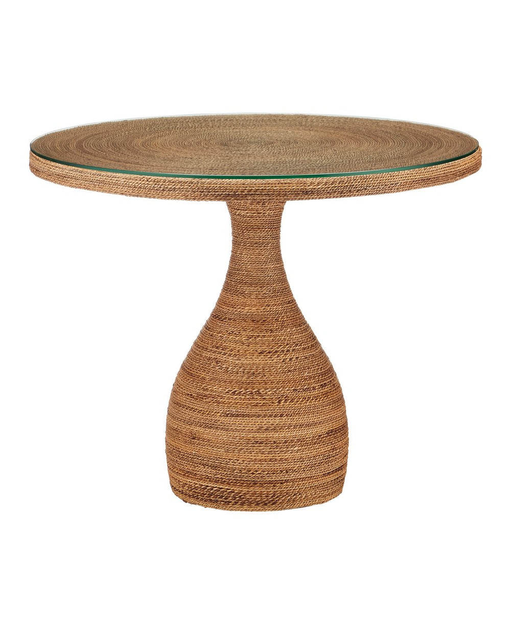 Currey & Company Dominica Entry Table - Stunning Inverted Wine Glass Design With Abaca Rope & Clear Glass Top Natural Mahogany ,Abaca Rope ,Glass 3000-0331-currey-company