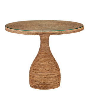 Currey & Company Dominica Entry Table - Stunning Inverted Wine Glass Design With Abaca Rope & Clear Glass Top Natural Mahogany ,Abaca Rope ,Glass 3000-0331-currey-company