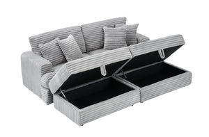 English Elm 82-Inch Gray Corduroy Sofa With 2 Storage Footrests & 4 Pillows - Cozy Modern Living Room Essential! W1658S00117