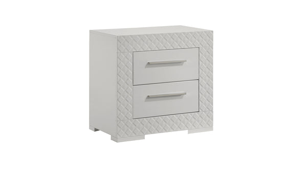 English Elm Blanca Modern 2-Drawer Nightstand in High-Gloss Lacquer White with Quilted Texture, Plush Lined Drawers B009P243271
