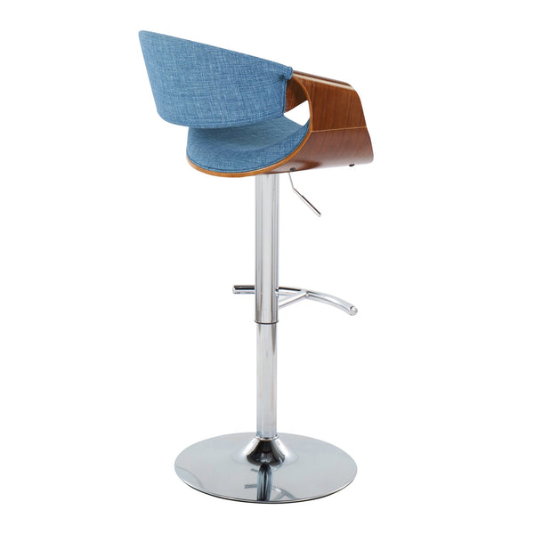 English Elm Curvo Mid-Century Modern Adjustable Barstool Set Of 2 - Blue Upholstery, Chrome Base, Swivel Comfort B202S00804