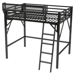 English Elm Full Size Loft Bed with Ladder & Built-In Shelves, Sturdy Metal High Loft for Kids Teens Black W2580P316646