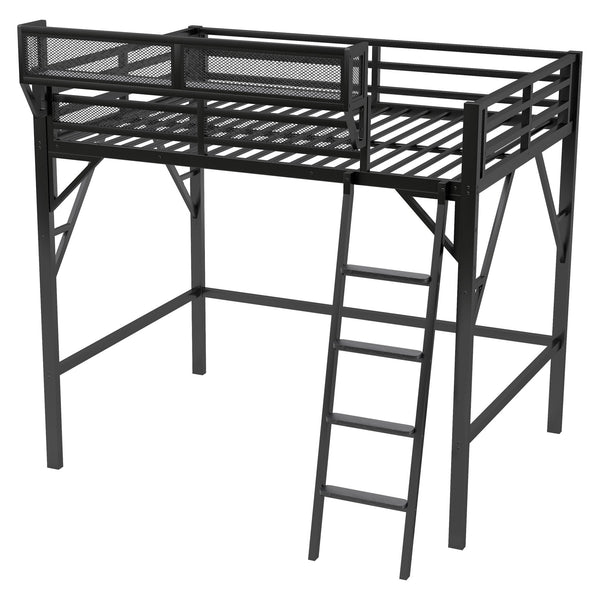 English Elm Full Size Loft Bed with Ladder & Built-In Shelves, Sturdy Metal High Loft for Kids Teens Black W2580P316646