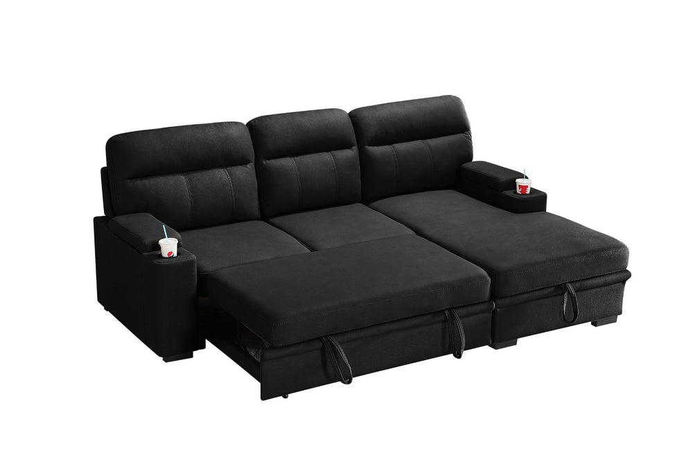 English Elm Kaden Microfiber Sleeper Sectional with Storage Chaise and Cupholders for Living Rooms B061S00965