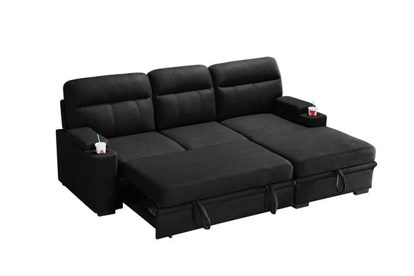 English Elm Kaden Microfiber Sleeper Sectional with Storage Chaise and Cupholders for Living Rooms B061S00965