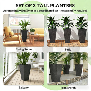 English Elm Set of 3 Tall Square Faux Marble Column Planters for Patio Entryway or Balcony Black T3971P440168