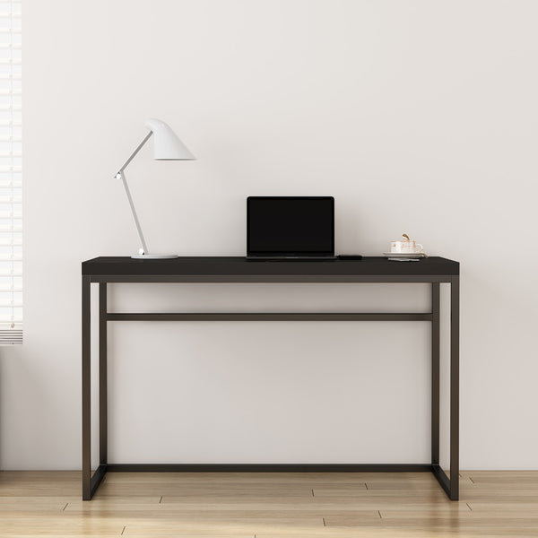 English Elm Home Office Writing Desk with Steel Frame and Scratch Resistant Two Tone Surface Black Marble-Look Sintered Stone W3151P400585