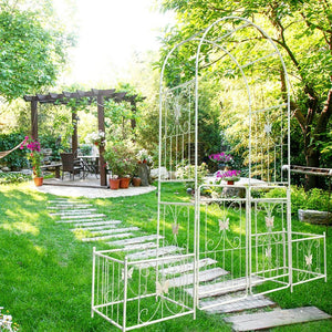 English Elm Metal Garden Arch Gate with Planter Stands Powder Coated Steel Rose Climbing Support W1586P243826