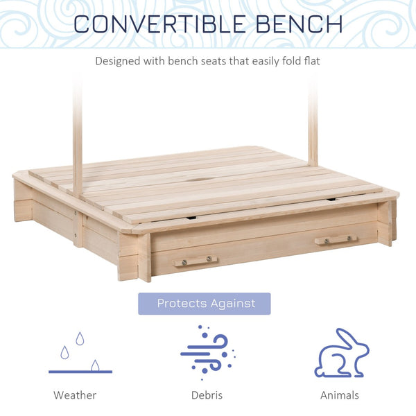 English Elm Outsunny Cedar Wood Kids Sandbox with Adjustable Canopy and Foldable Bench Seats W2225P200739