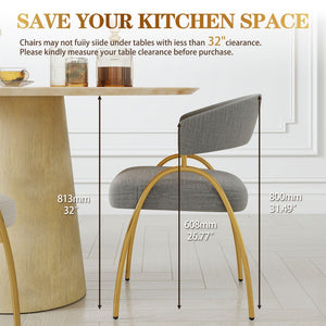 English Elm Dining Chair Set with Curved Back Gold Metal Frame Upholstered Fabric Seat Pair Light Grey W1567P343601