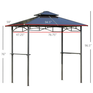 English Elm Outdoor Grill Gazebo with Polycarbonate Roof Steel Frame and Built-in Side Shelves T3971S00238