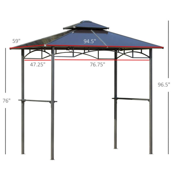 English Elm Outdoor Grill Gazebo with Polycarbonate Roof Steel Frame and Built-in Side Shelves T3971S00238