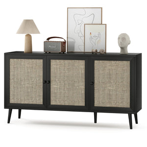 English Elm Sideboard Buffet Cabinet With 3 Rattan Doors - Modern Storage Console For Dining Room & Entryway T3623P380139-GIGA