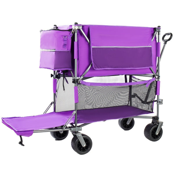 English Elm 55" Double Decker Collapsible Wagon 560lb Capacity Alloy Steel Frame All-terrain Wheels Purple W2932P405187
