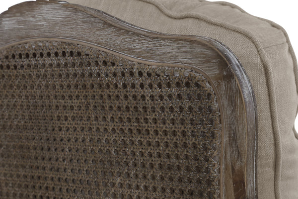 English Elm Formal Parlier Accent Chair — Carved Solid Wood Frame, Woven Rattan Back, Gray Weathered Finish, Plush Upholstery B011P255728