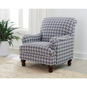 English Elm Danforth Overscaled Houndstooth Upholstered High Back Accent Chair with Pleated Arms & Turned Legs Blue B062P340749