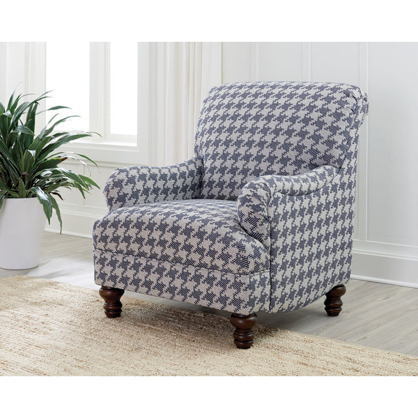 English Elm Danforth Overscaled Houndstooth Upholstered High Back Accent Chair with Pleated Arms & Turned Legs Blue B062P340749
