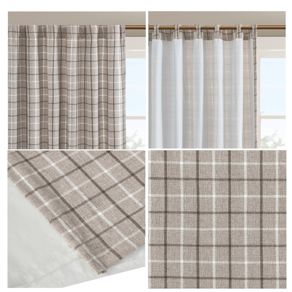 English Elm 1 Pcs Insulated Plaid Curtain Panel 50X108" With Fleece Lining For Cozy Energy Efficiency In Brown B035P319833