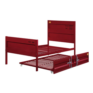 English Elm Red Metal Twin Platform Bed with Industrial Cargo-Container Design, Panel Headboard, Low Footboard B062P186402