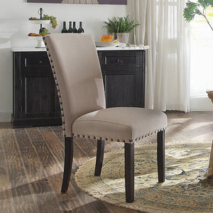 English Elm Parson Linen Parson Chairs Set of 2 — Padded Armless Dining Seats with Nailhead Trim & Wood Legs, Contemporary Comfort B2741P345258