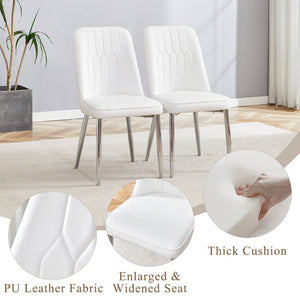 English Elm Table Set - Modern Luxurious Transparent Glass Dining Table With 4 White Pu Chairs & Silver Legs W1151S04192-GIGA