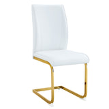 English Elm Luxury Simple Arch Chair - Set Of 4 White Pu Material High Resilience Dining Chair With Arched Metal Gold Leg.