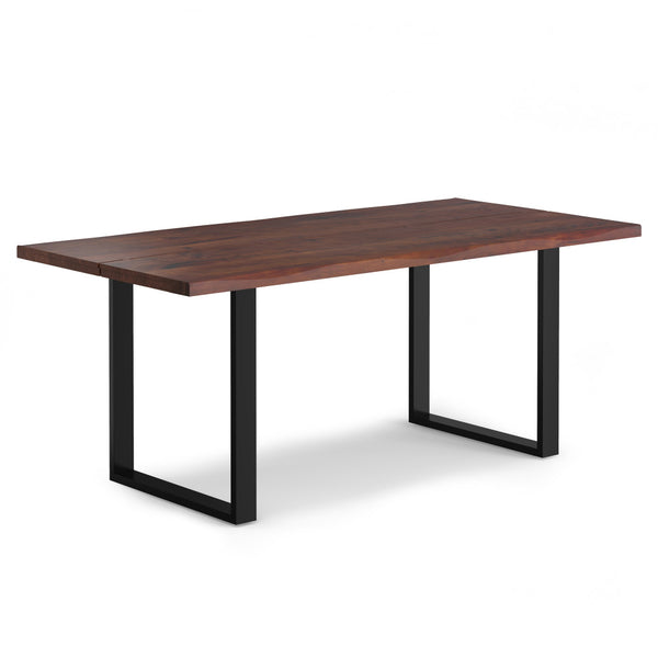 English Elm Fieldcrest Solid Acacia Dining Table with Live Edge Top and Black U-Shaped Iron Legs, 72" Walnut B136P203504