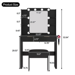 English Elm Makeup Vanity with Hollywood Bulbs Fluted Mdf Dressing Table Glam Storage Stool N704P340251B