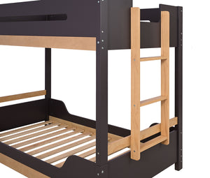 English Elm Contemporary Twin Over Twin Bunk Bed With Side Ladder - Stylish Purple Mauve/Natural Wood Finish B2741S00688
