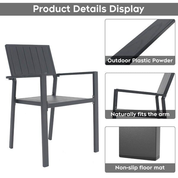 English Elm 5-piece Outdoor Dining Set Round Slatted Table with Umbrella Hole and Stackable Chairs Black+Natural W3979S00050
