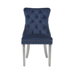 English Elm Hengming Velvet Wingback Dining Chairs Tufted Nailhead Trim Formal Set of 2 Dark Blue W212P439643