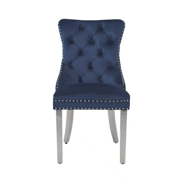 English Elm Hengming Velvet Wingback Dining Chairs Tufted Nailhead Trim Formal Set of 2 Dark Blue W212P439643