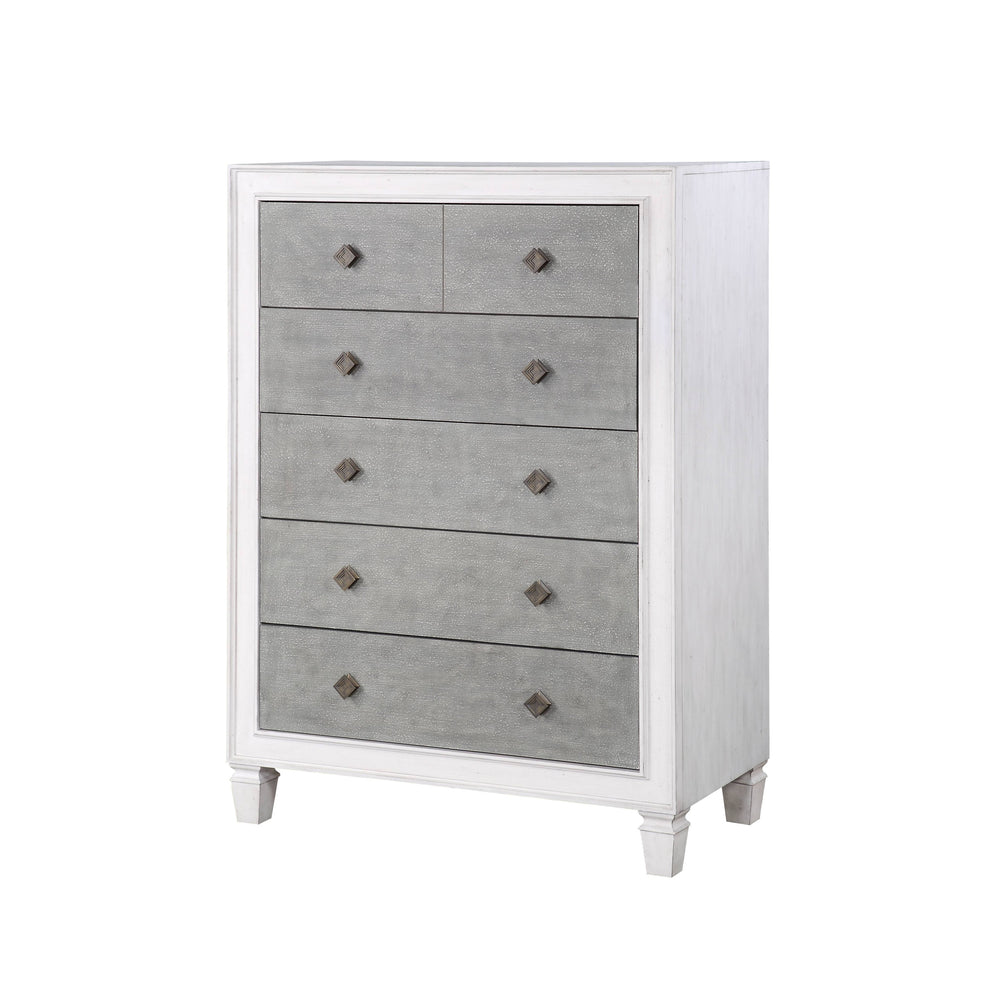 English Elm Katia Transitional Rustic Gray & Weathered Finish Dresser with Felt-Lined Top Drawer and Smooth Glides White 55 L x 22 W x 43 H B2726P248053