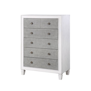 English Elm Katia Transitional Rustic Gray & Weathered Finish Dresser with Felt-Lined Top Drawer and Smooth Glides White 55 L x 22 W x 43 H B2726P248053