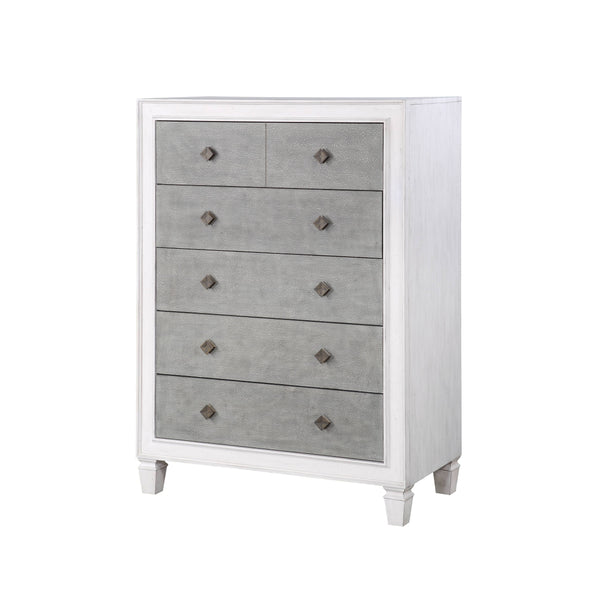 English Elm Katia Transitional Rustic Gray & Weathered Finish Dresser with Felt-Lined Top Drawer and Smooth Glides White 55 L x 22 W x 43 H B2726P248053