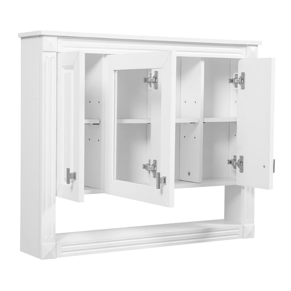 English Elm 35inch White Wall Mounted Medicine Cabinet Mirrored Doors Open Shelving Bathroom Storage N710P415335K