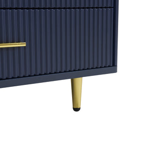 English Elm Modern Blue MDF Coffee Table 47.2" with Marble White Top, Gold Legs, 2 Glass Doors, 4 Drawers, LED N735P167910