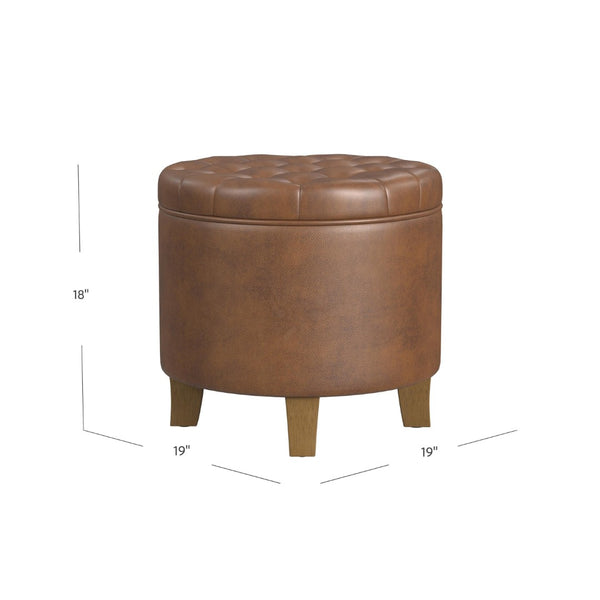 English Elm Loni Round Storage Ottoman Medallion Print Fabric Lift Lid Walnut Legs Accent Brown Oak B056P416986